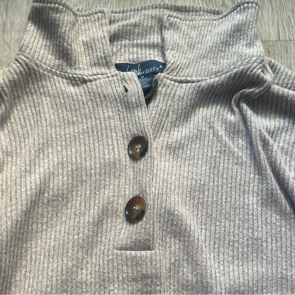 Lark & Grey Women's Lounge Sweater S Brown Ribbed Knit Crop Top Long Sleeve - Picture 5 of 6